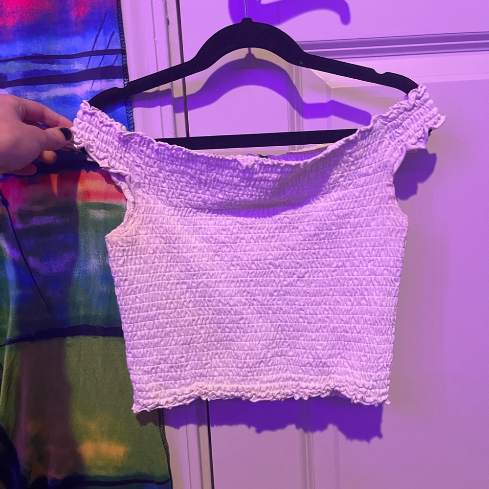 white off the shoulder cropped top